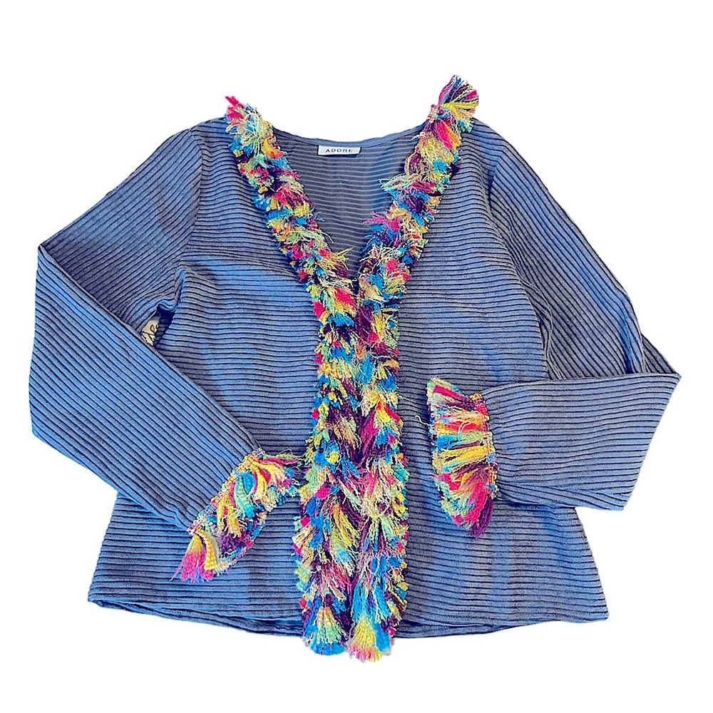 VINTAGE Fuzzy Trim Cardigan